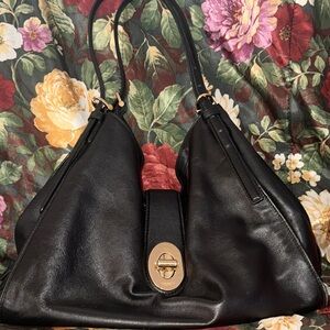 Coach Black Leather Shoulder Bag with Gold Accents